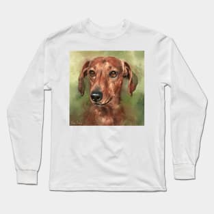 Painting of a Dachshund with a Red Coat Long Sleeve T-Shirt
